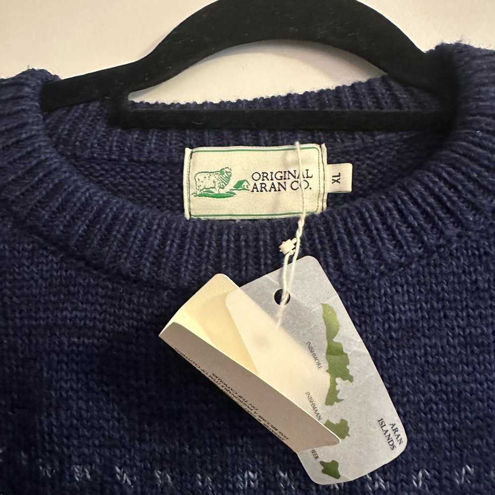 Original Aran Co. Irish Wool Sweater XL blue fair isle cable knit Madein Ireland - Picture 2 of 6